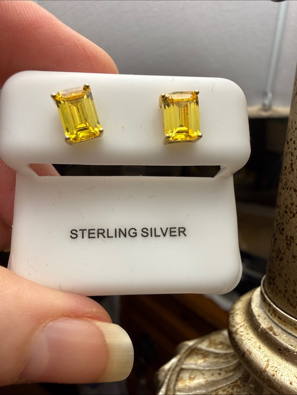 14k gold over 925 Sterling Silver Yellow CITRINE Emerald-Cut Stud Earrings